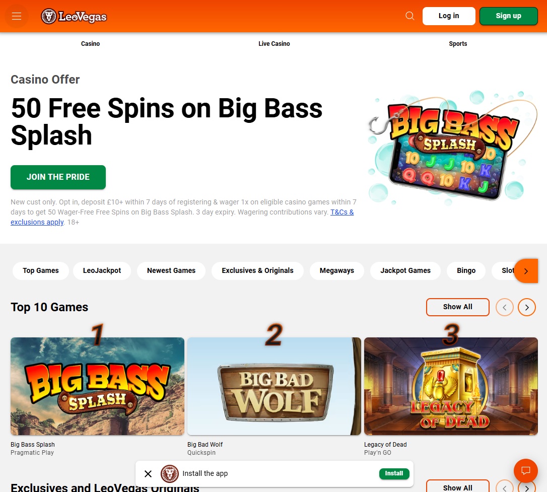 LeoVegas Casino Screenshot 1