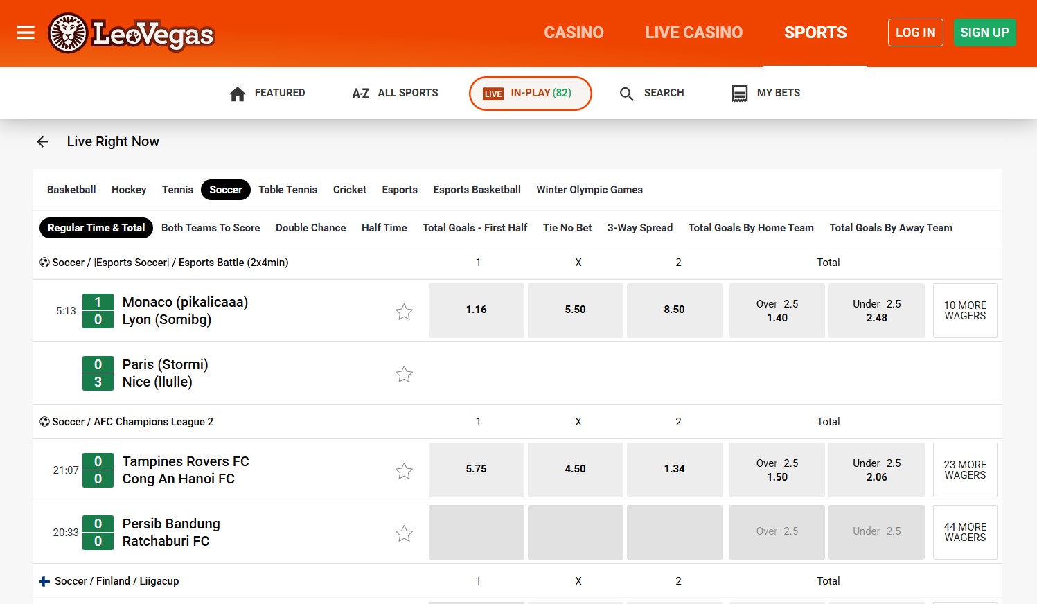 LeoVegas Sport Screenshot 2