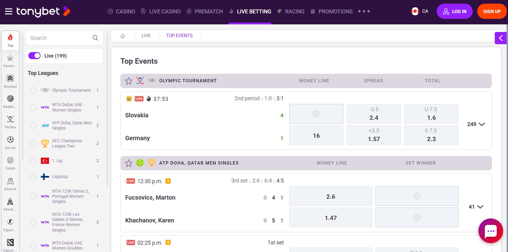 TonyBet Sport Screenshot 1