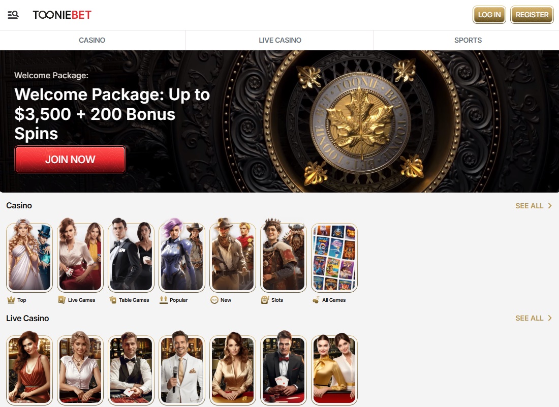 TooNieBet Casino Screenshot 1