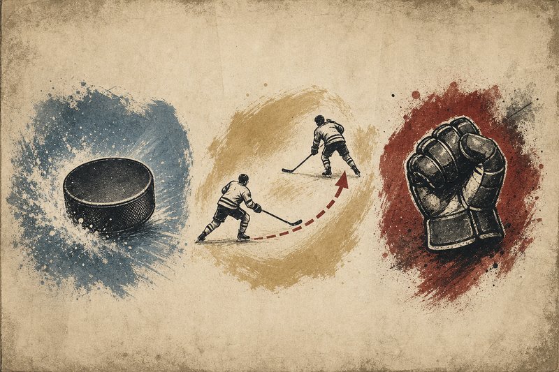 Editorial illustration of the three-element Gordie Howe hat trick concept
