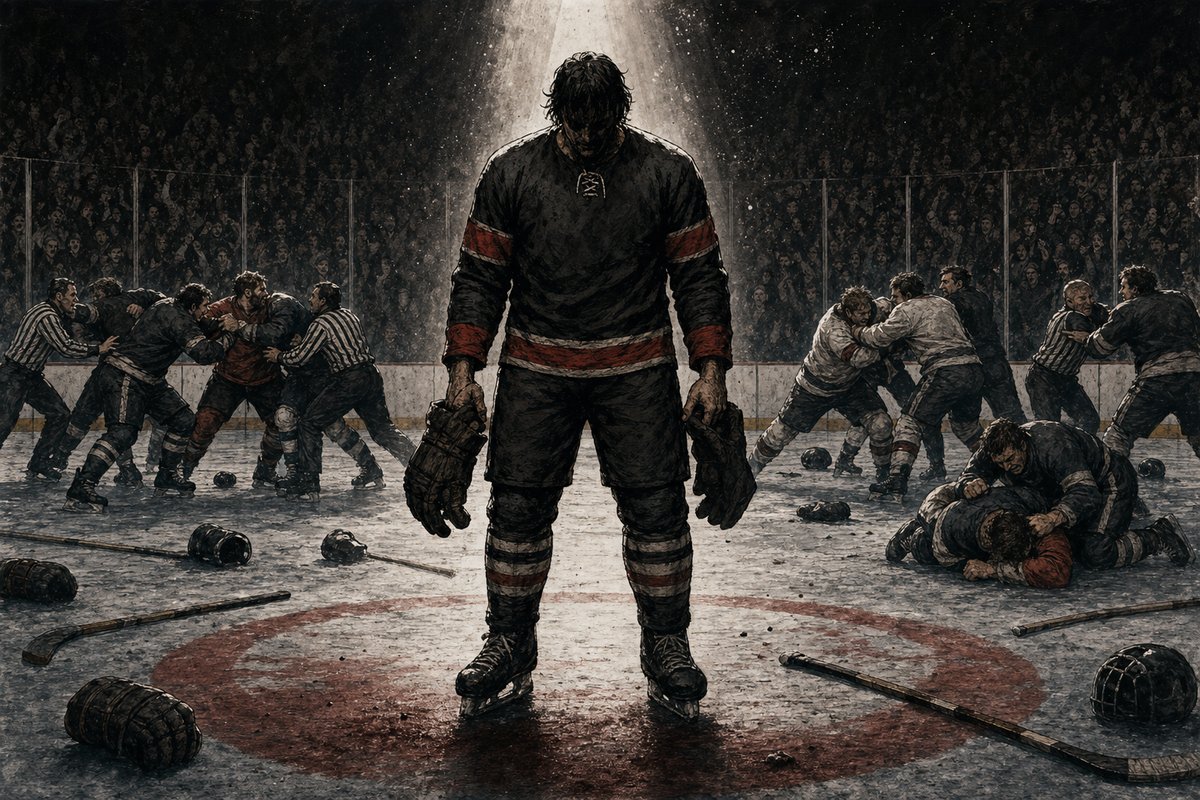 Editorial portrait of NHL enforcer Stu Grimson, 'The Grim Reaper'